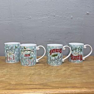 Spectrum Designz Christmas Holiday Ceramic Coffee Cocoa Mugs w/ Phrases Set of 4